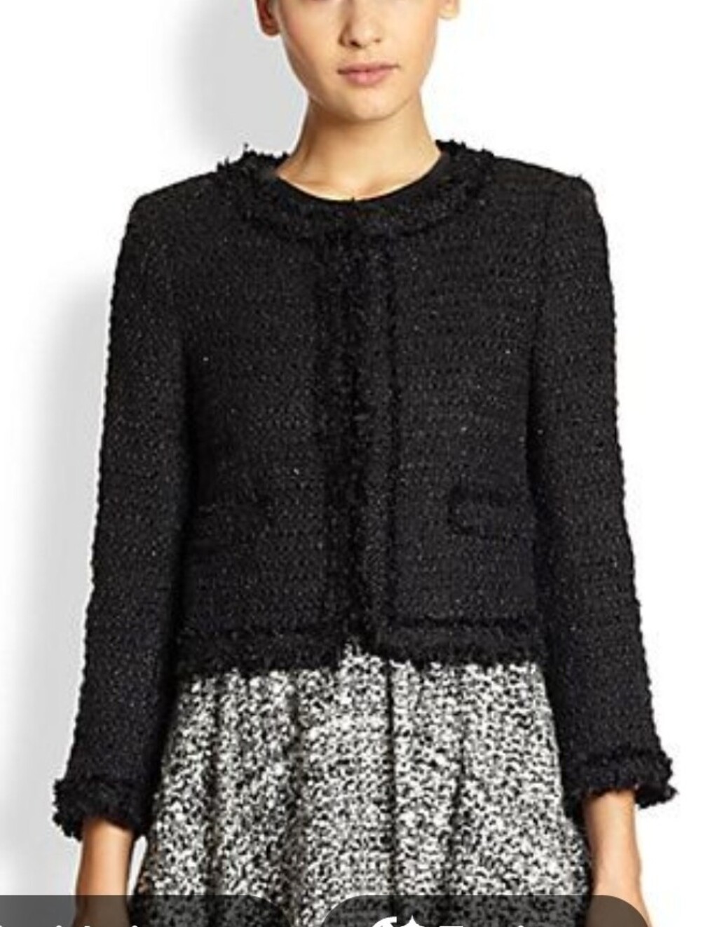 alice + olivia Kidman Black Metallic tweed frayed jacket S